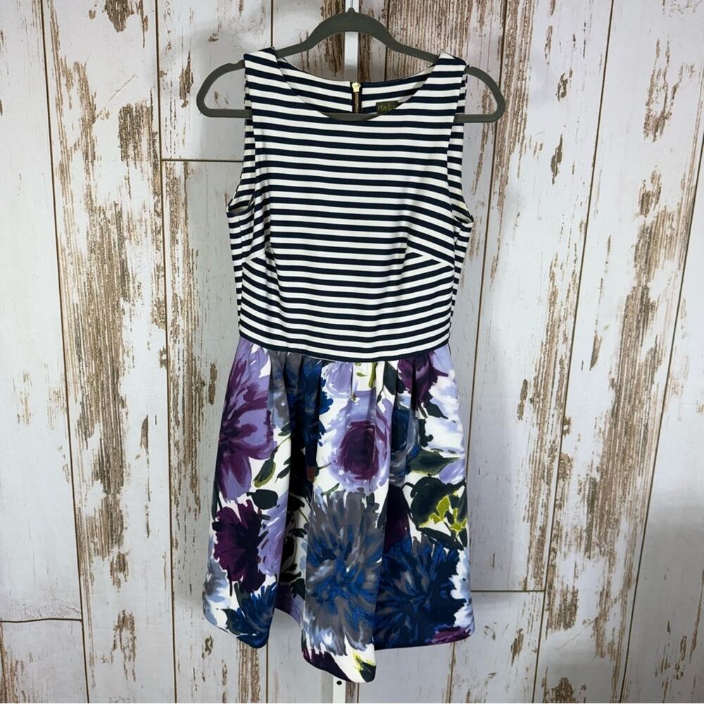 Taylor, Black and White Striped Floral Mini Dress. Size 8. In excellent cond!